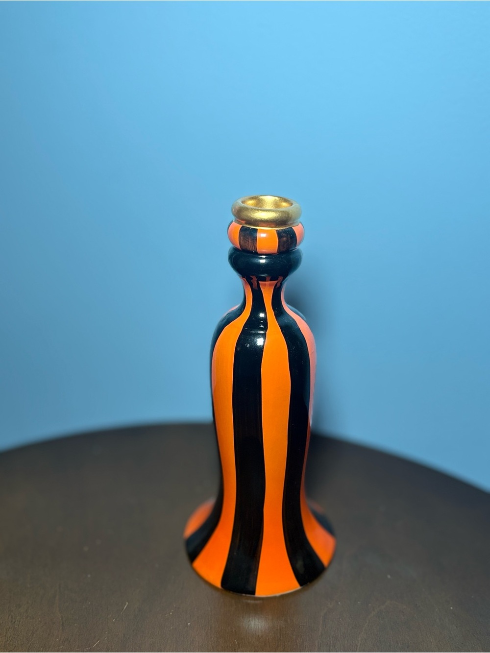 2 Striped Orange and Black Decorative Candle Holder set of 2
